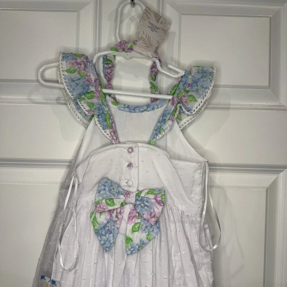 Tommy Bahama Kids Dress White Floral Hydrangea‎ Ruffle Neck Headband Set Size 4T